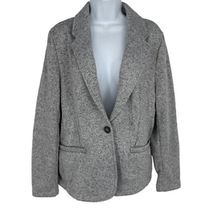 Lands' End Herringbone Single Button Sweater Fleece Blazer Jacket Size L - Picture 1 of 13