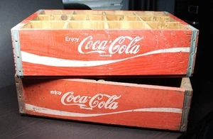 SET OF 2 S/2 VINTAGE RED COCA COLA WOOD CRATE CASE CARRIERS - Picture 1 of 8