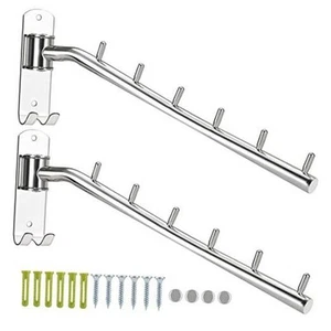 2-Pack Wall Mounted Folding Clothes Hanger Rack, Stainless Steel Clothes - Picture 1 of 8