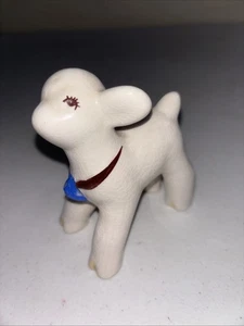 Vintage Adorable 1950 Ceramic Baby Lamb Sheep Figurine Blue Bell Japan - Picture 1 of 7