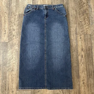 FL Jeans donna taglia 9/10 blu denim maxi gonna lunga tasche alte spacco 31X34,75 - Foto 1 di 8