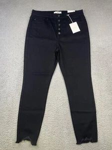 KanCan Womens XL High Rise Ankle Skinny Jeans Black Stretch Raw Hem Button Fly - Picture 1 of 13