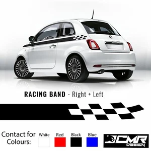 Adesivi Fiat 500 Fasce Laterali Scacchi Strisce Fiancate Nere Rosse Bianche Blu - Picture 1 of 4