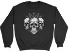 Triple Skull Head Sweatshirt Mens Womens Gothic Skeleton Face Gift Jumper