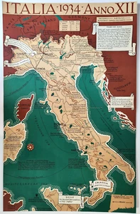 Italia Italy Map Vintage 1934 Fortune 22X14 Pull Out Cities Transport Industry - Picture 1 of 11