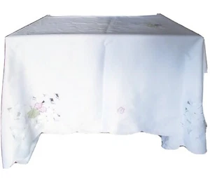 White Tablecloth Embroidered Beautiful. Cutwork. Easter. Spring. FREE SHIPPING - Picture 1 of 7