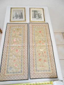 RARE SET VINTAGE CHINESE ITEM SILK EMBROIDERY PAIR PANEL BUDDHIST PRIEST ARTWORK - Picture 1 of 12