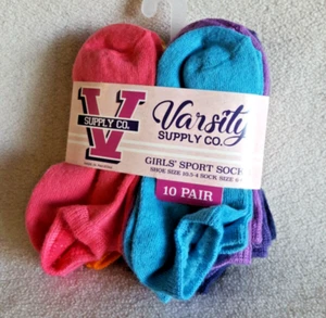 Varsity Supply Co Girls Sport Socks Shoe Size 10.5-4 10 Pairs - Picture 1 of 6