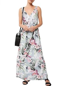 WITCHERY floral maxi dress sz 10 / silky belted elastic-waist side split summer - Picture 1 of 11