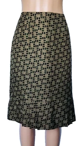 HAROLDS Size 10 Elegant Print Skirt 100% SILK Brown Beige Pleated Tulip Lined - Picture 1 of 5