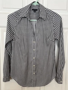 Ann Taylor LOFT Petite Women's Size XXSP Black White Check Blouse Button Up V - Picture 1 of 4