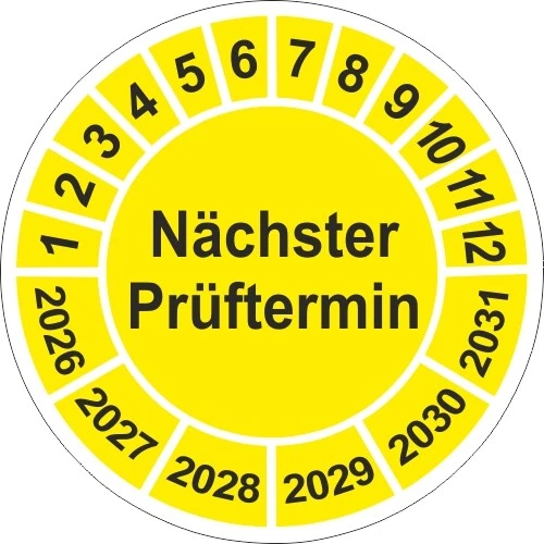 Nächster Prüftermin Wartung  UVV  Prüfplaketten gelb 1 bis 1000 Stück 5146 2026 - Bild 1 von 1