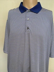 FOOTJOY PERFORMANCE STRIPED GOLF POLO White ROYAL BLUE STRIPE Embroidered XL - Picture 1 of 12