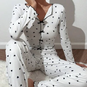 Women Milk Silk Long Sleeve Pajamas Set Autumn Nightwear Print Sleepwear 2-piece - Picture 1 of 14