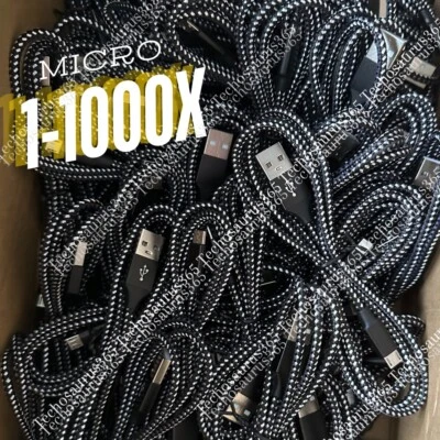  1-1000 X лот Micro USB кабель быстрого зарядного устройства данных плетеный шнур для Samsung Android - Изображение 1 из 4