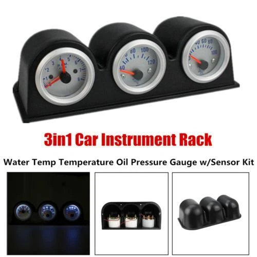 3in1 Instrument Gauge Rack Racing Car Water Temp Temperature Oil Pressure Sensor - Image 1 of 4