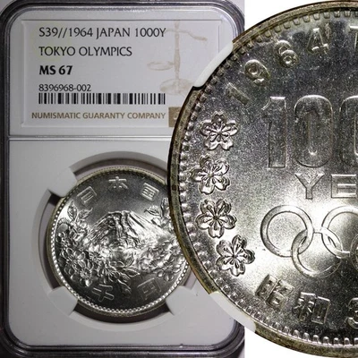JAPAN Silver S39 1964 1000 Yen Olympics, Tokyo NGC MS67 Nice Toned Y# 80 (002) - Image 1 of 4