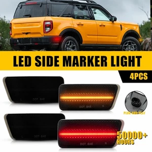 Smoked LED Front&Rear Bumper Side Marker Lights For 2021-2024 Ford Bronco Sport - Picture 1 of 15