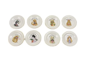 VINTAGE 1950'S ARDALT LENWILE BRIDGE PLAYING DOG SET OF 8 MINI COCKTAIL PLATES - Picture 1 of 13