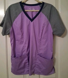BUTTER-SOFT Stretch Unisex SZ L Short Sleeve Scrub Top Lavender Gray Navy - Picture 1 of 7