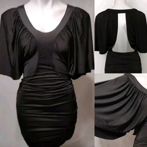 Do & Be Vtg Black Ruched Open Back Bodycon Dress Small Elegant Cocktail Party - Picture 1 of 11