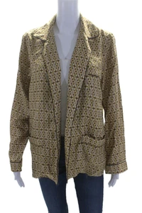 Ronny Kobo Womens Abstract Print Button Down Blouse Brown Yellow Size Small - Picture 1 of 4