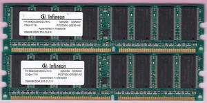 512MB 2x256MB PC2700 DDR-333 INFINEON MEMORY KIT HYS64D32300GU-6-C DDR1 CL2.5 - Picture 1 of 4