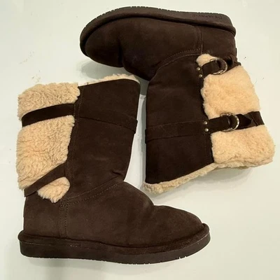Brown Bearpaw UGG boots with fur lining and buckle detail - Image 1 of 4