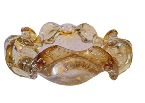 MCM Murano Bullicante Gold/Clear Cased Sommerso Ruffled Bowl Vintage 50's/60's - Picture 1 of 13