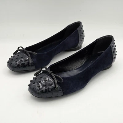 Bailarina Tod's azul de gamuza y charol con lazo zapatos planos de conducción para mujer talla 36 Foto 1 de 4