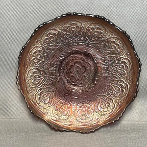 Antique Fenton Orange Carnival Glass Persian Medallion Grape Cable Ruffle Bowl - Picture 1 of 13