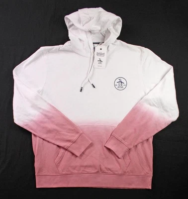Penguin Hombres Sudadera con Capucha L Pullover Manga Larga Calce Regular Blanco Rosa NUEVO Foto 1 de 4