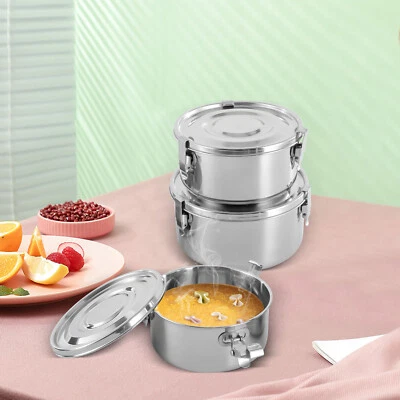 3pcs 304 Stainless Steel Food Storage Containers Leak-Proof Smell-Proof & Buckle - Image 1 of 4