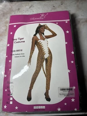 Fantasia sexy de tigre adulto feminino tamanho médio marrom, macacão branco - Imagem 1 de 3