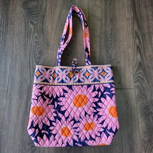 Vera Bradley Loves Me Navy Blue Pink Daisies Retired 2010 Pattern Tote Bag - Picture 1 of 14