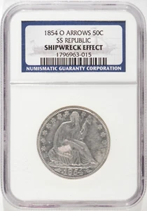 1854-O Seated Liberty Half Dollar Arrows 50c SS Republic Shipwreck Effect NGC - Picture 1 of 4