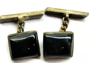 Eslabón de cadena cuadrado ónix negro vintage plata esterlina 925 pátina pesada - Imagen 1 de 8