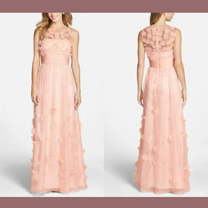 NWT JS Collections [ 0 ] Floral Applique Chiffon Gown in Blush Pink #G1092 - Picture 1 of 12