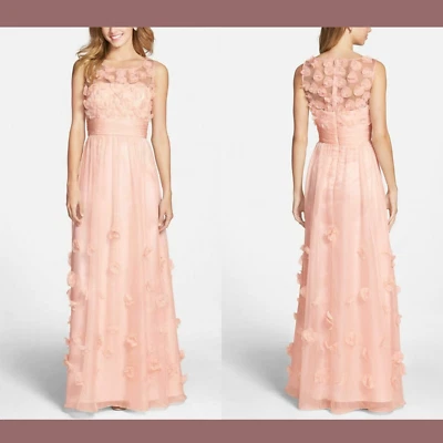NWT JS Collections [ 0 ] Floral Applique Chiffon Gown in Blush Pink #G1092 - Image 1 of 4
