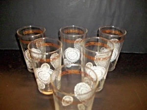 Set Of 6 Federal Glass Roman Print Juice Glasses White paint w/Gold Accent Chain - Imagen 1 de 24