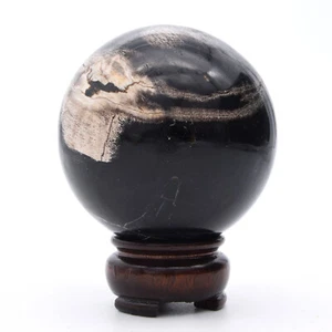 70mm Petrified Fossil Wood Stone Sphere Inc Stand Natural Gemstone Mineral AAA - Picture 1 of 4