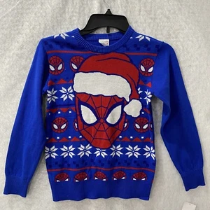 Marvel Spiderman Sweater Boys S (8) Christmas Blue Red Knit Spider Santa NEW - Picture 1 of 9