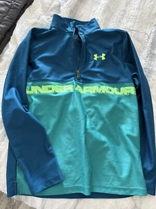 Under Armour Sweatshirt Boy's M Blue Green Heatgear 1/4 Zip Colorblock Pullover - Picture 1 of 5