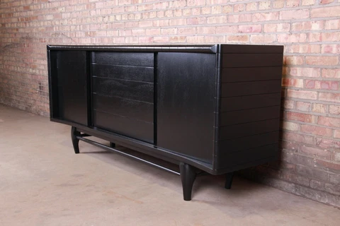 Harold Schwartz for Romweber Ebonized Sideboard Credenza, Newly Refinished Cover