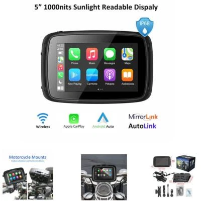 Navegador Táctil Motocicleta 5" Inalámbrico CarPlay Impermeable con Parasol Visera Foto 1 de 4