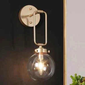 Uolfin Modern Globe Wall Sconce Light Naomi 1-Light Antique Gold Dome Wall Light - Picture 1 of 7