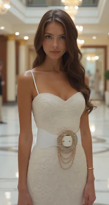 Женщин эластичный зимний белый искусственной кожи моды широкий ремень золото круглый пряжка S M - Изображение 1 из 4