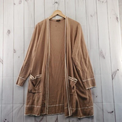 TALBOTS Plus Sweater Womens 2X Cardigan Mid Length Long Sleeve Tan White - Image 1 of 4