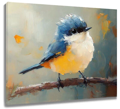 Rustic Wildlife Blue and White Bird Abstract Wall Art for Bathroom Living Room - Image 1 of 4