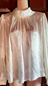 Vintage 80s David Benjamin Satin High Collar Drape Neck Blouse Cream sz M - Picture 1 of 7